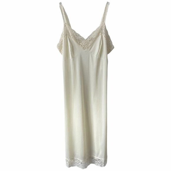 Vintage 80s Ivory Satin Slip Dress 38